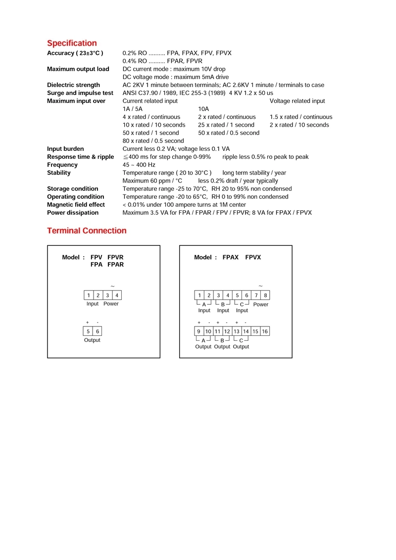 Fp-AC Voltage &amp; Current Transducer